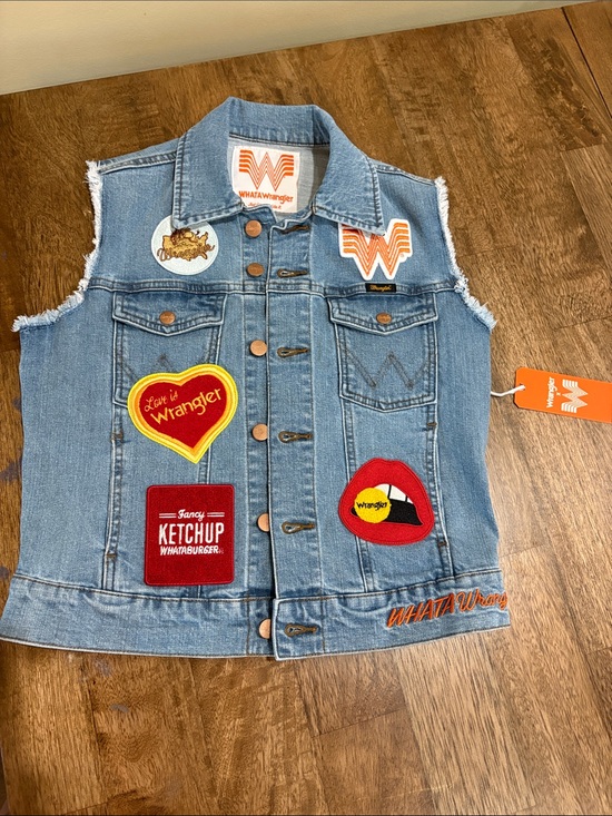 Wrangler Jackets & Blazers - Wrangler x Whataburger Patch Denim Jean Cut Off Vest Size S NWT